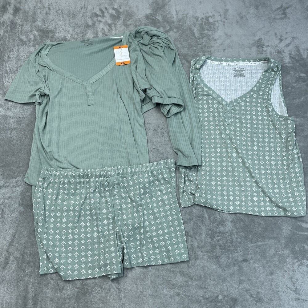 Live 2 Lounge Womens XXL 4PC Ribbed Pointelle Set Green e0963